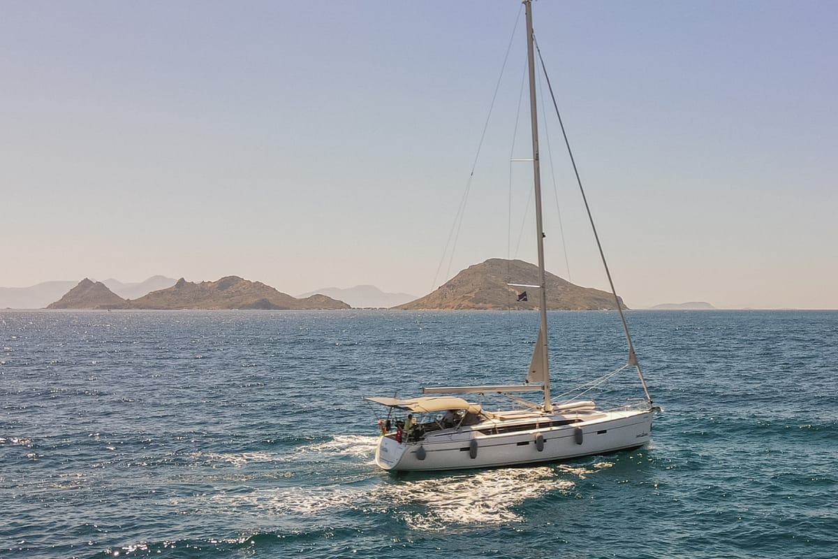 Exterior view of Just Be, a Bavaria Cruiser 46 sailboat at Bodrum, Turkey