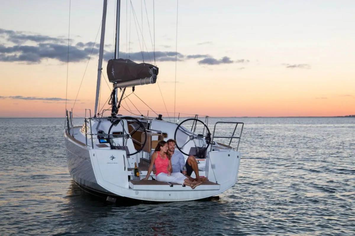 Exterior view of Adria Moon, a Jeanneau Sun Odyssey 349 sailboat at Punat, Croatia