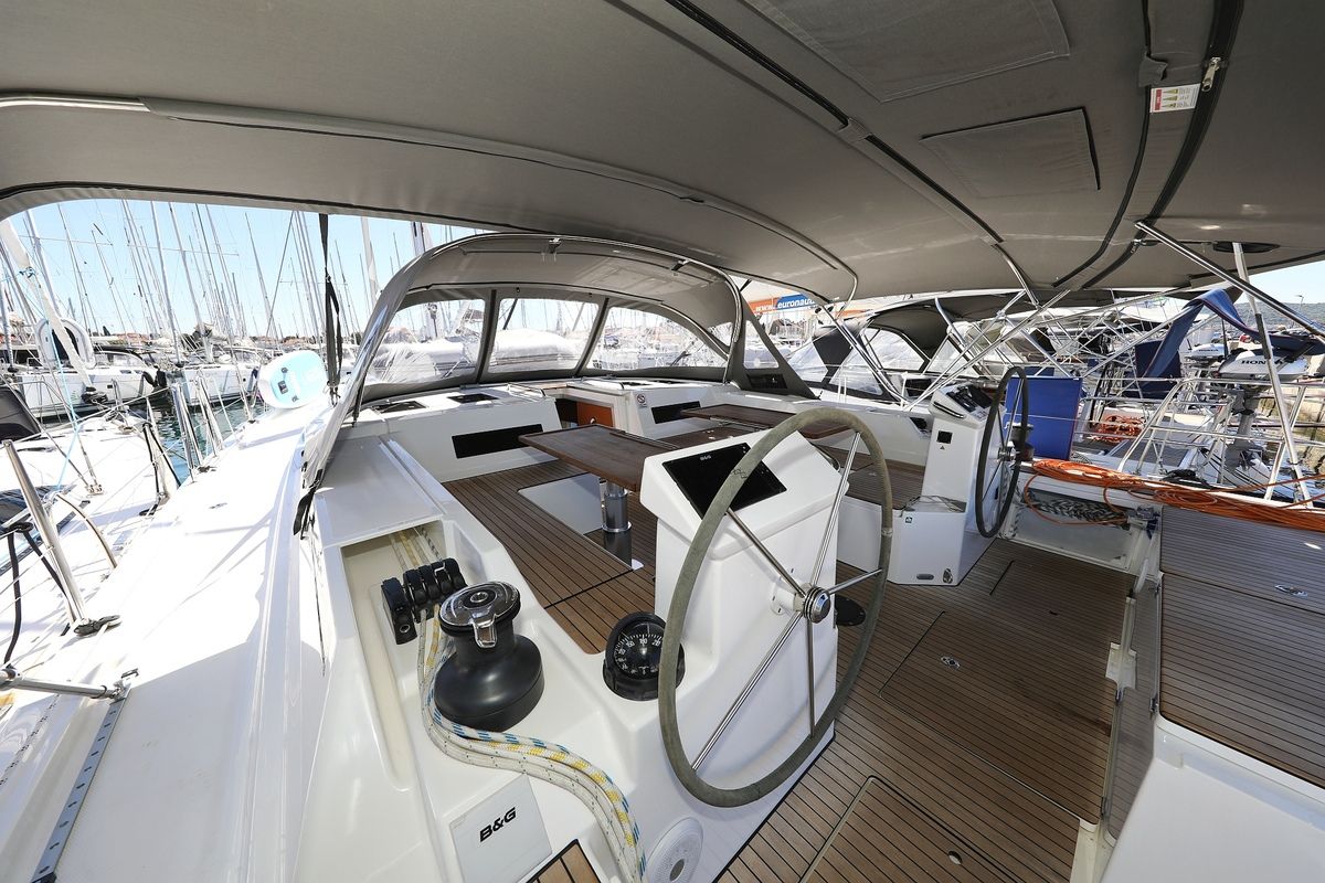 Cockpit of Naltoya, a Bavaria C50 Style sailboat at Grad Biograd na Moru, Croatia