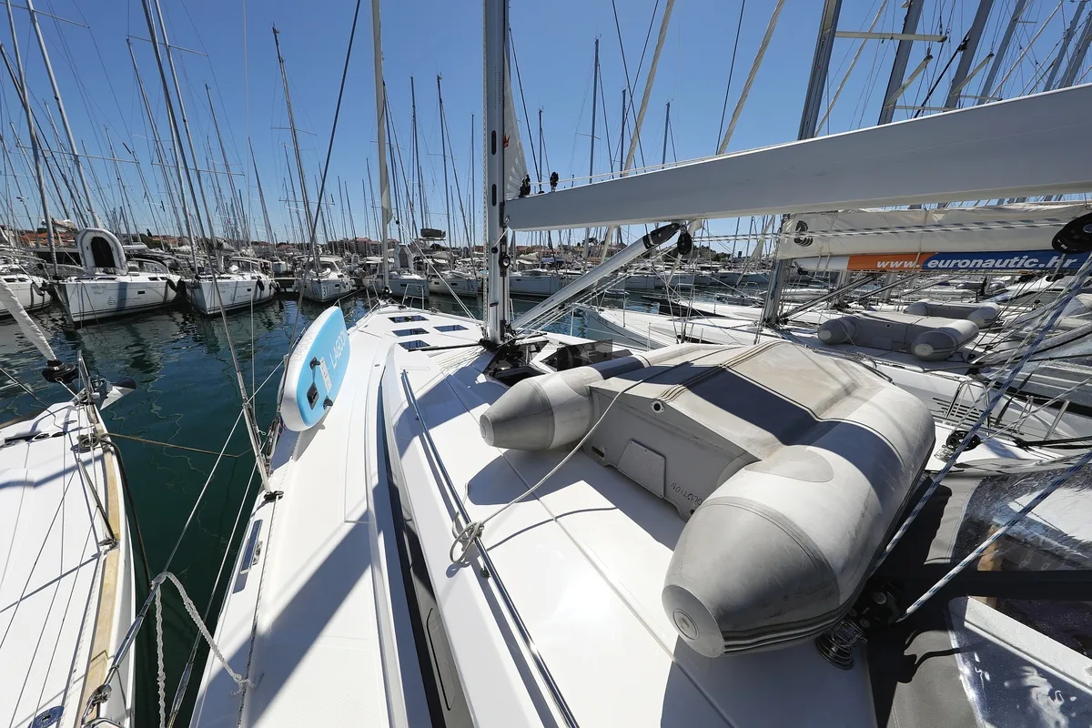 Deck of Naltoya, a Bavaria C50 Style sailboat at Grad Biograd na Moru, Croatia