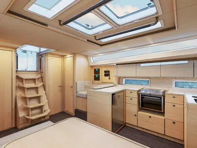 Galley of Sueno, a Bavaria C46 sailboat at Fethiye, Turkey