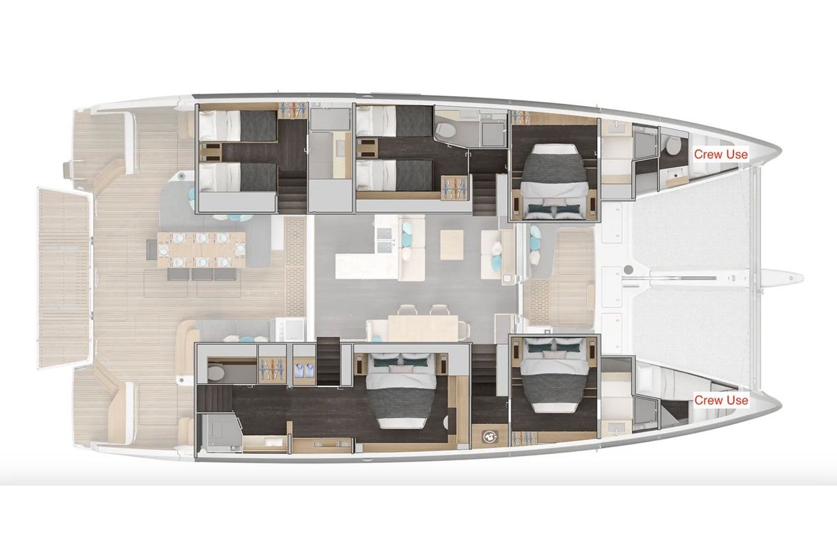 Floor plan of Sailuxe - Pac-One, a Lagoon 60 catamaran at Salerno, Italy