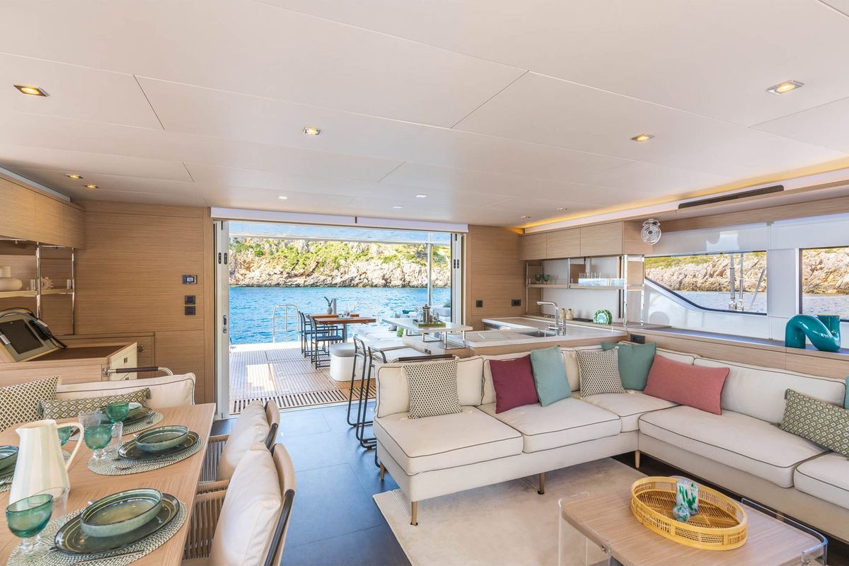 Salon of Sailuxe - Pac-One, a Lagoon 60 catamaran at Salerno, Italy