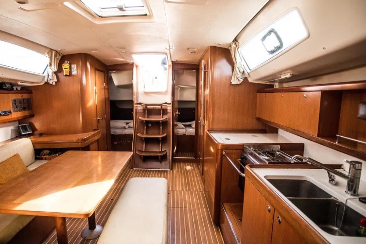 Salon of Starcat, a Beneteau Oceanis 43 sailboat at Sithonia Municipal Unit, Greece