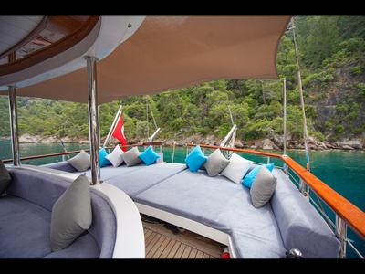 Deck of Queen of RTT, a Gulet Gulet gulet at Marmaris, Turkey