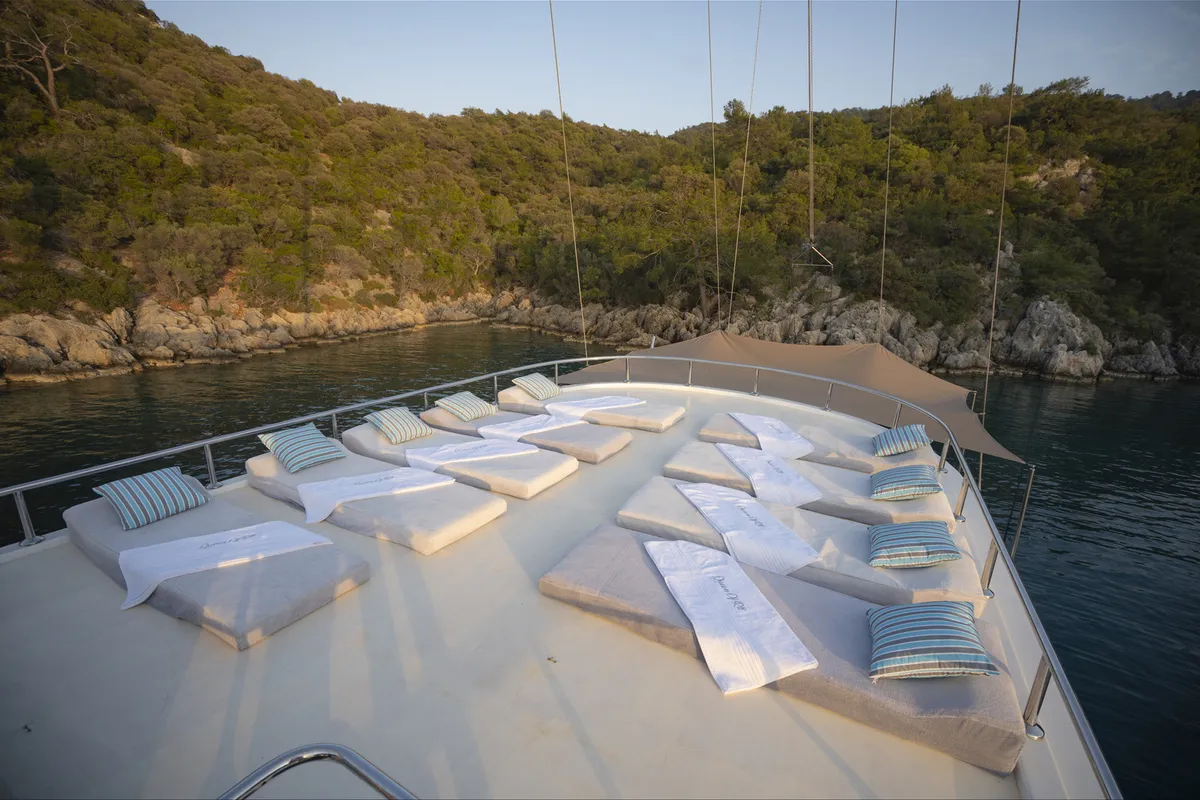 Deck of Queen of RTT, a Gulet Gulet gulet at Marmaris, Turkey