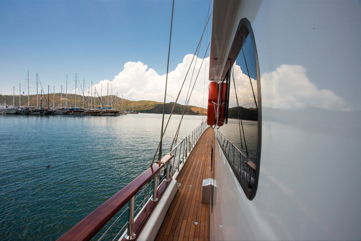 Deck of Queen of RTT, a Gulet Gulet gulet at Marmaris, Turkey