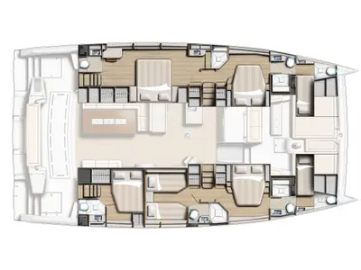 Floor plan of Fortune One, a Bali 5.4 catamaran at Lavreotiki Municipal Unit, Greece