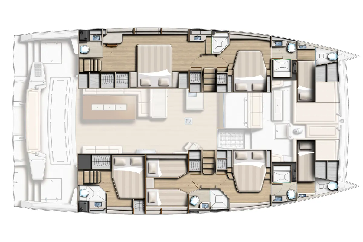 Floor plan of Fortune One, a Bali 5.4 catamaran at Lavreotiki Municipal Unit, Greece