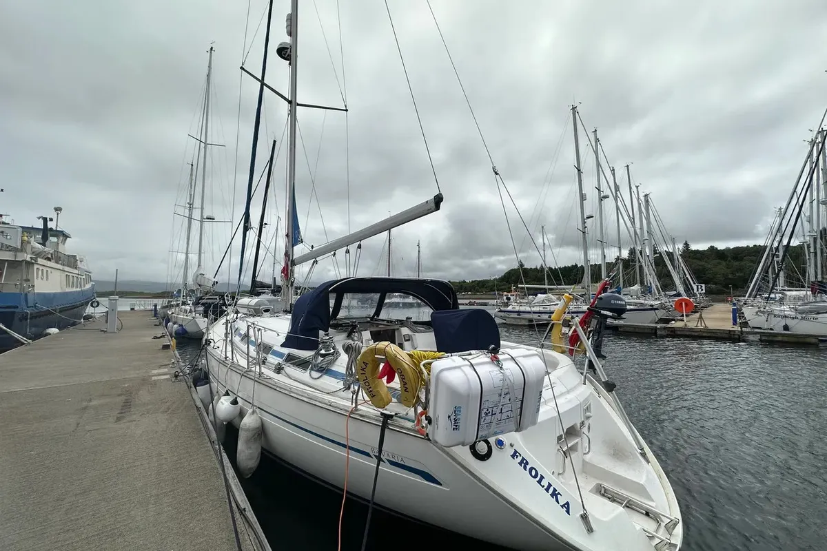 Exterior view of Frolika, a Bavaria 42 Cruiser sailboat at Oban, United Kingdom