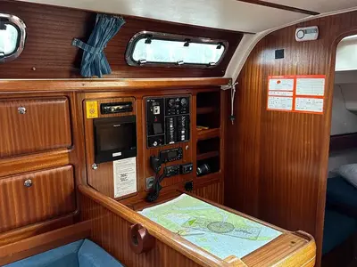 Salon of Frolika, a Bavaria 42 Cruiser sailboat at Oban, United Kingdom
