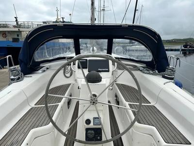 Cockpit of Frolika, a Bavaria 42 Cruiser sailboat at Oban, United Kingdom