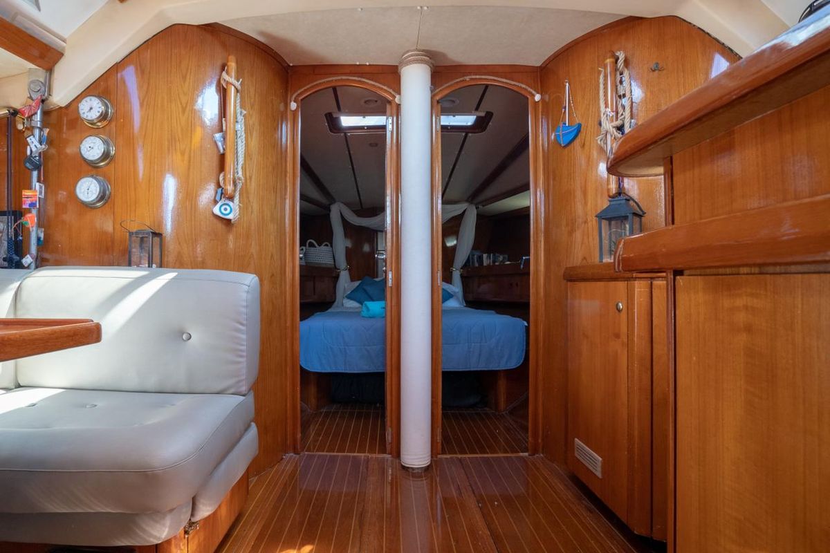 Salon of Stavros tou Notou, a Jeanneau 51 sailboat at Flisvos Marina, Greece