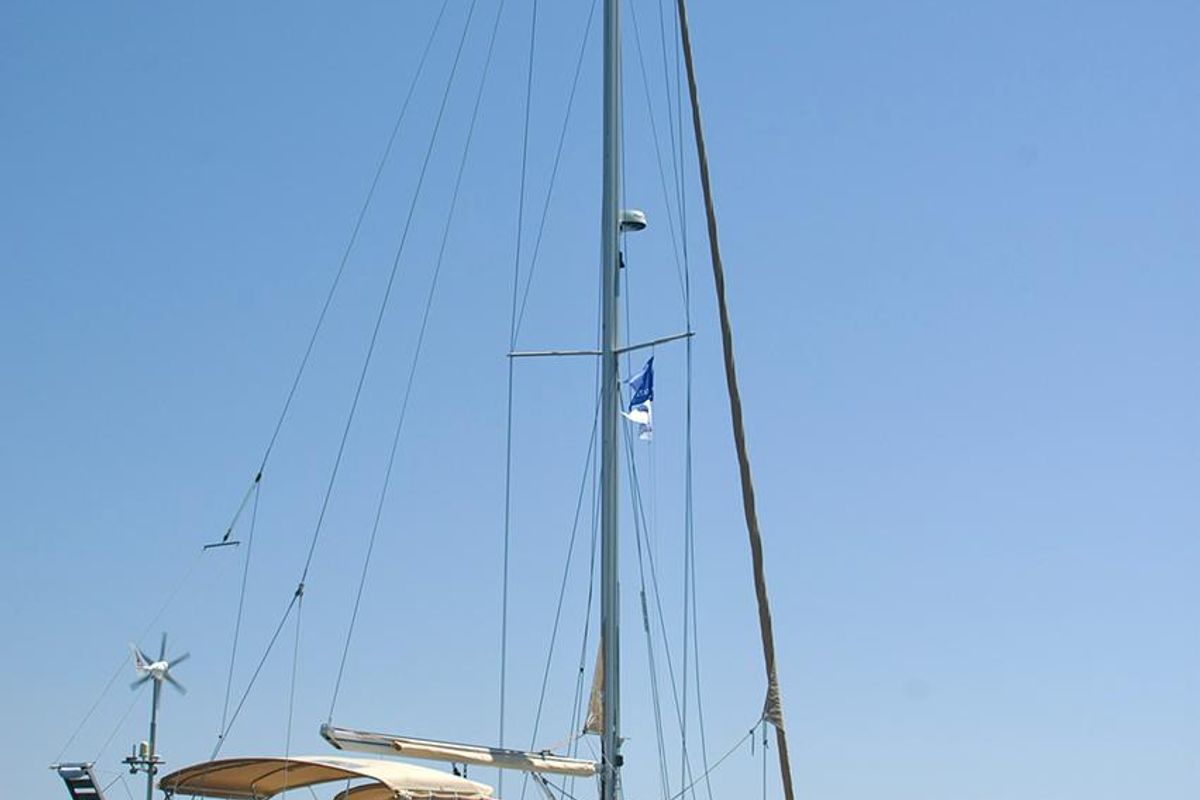 Stavros tou Notou, a Jeanneau 51 sailboat at Flisvos Marina, Greece