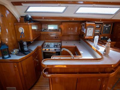 Galley of Stavros tou Notou, a Jeanneau 51 sailboat at Flisvos Marina, Greece