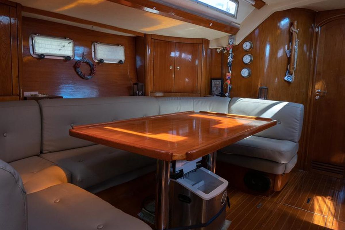 Salon of Stavros tou Notou, a Jeanneau 51 sailboat at Flisvos Marina, Greece