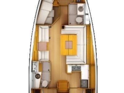Floor plan of Blue Swan, a Jeanneau Sun Odyssey 439 sailboat at Municipal Unit of Lefkada, Greece
