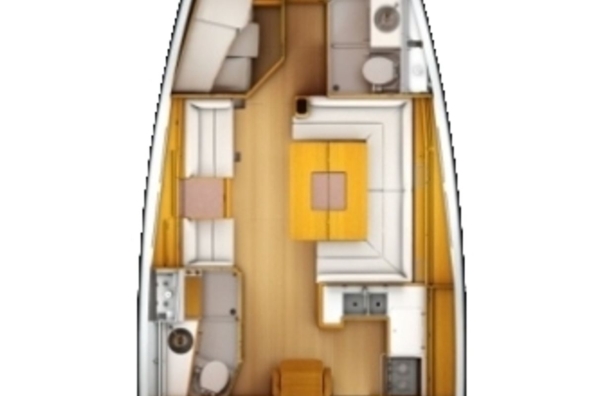 Floor plan of Blue Swan, a Jeanneau Sun Odyssey 439 sailboat at Municipal Unit of Lefkada, Greece