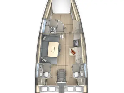 Floor plan of Tamata, a Dufour 41 sailboat at Piombino, Italy