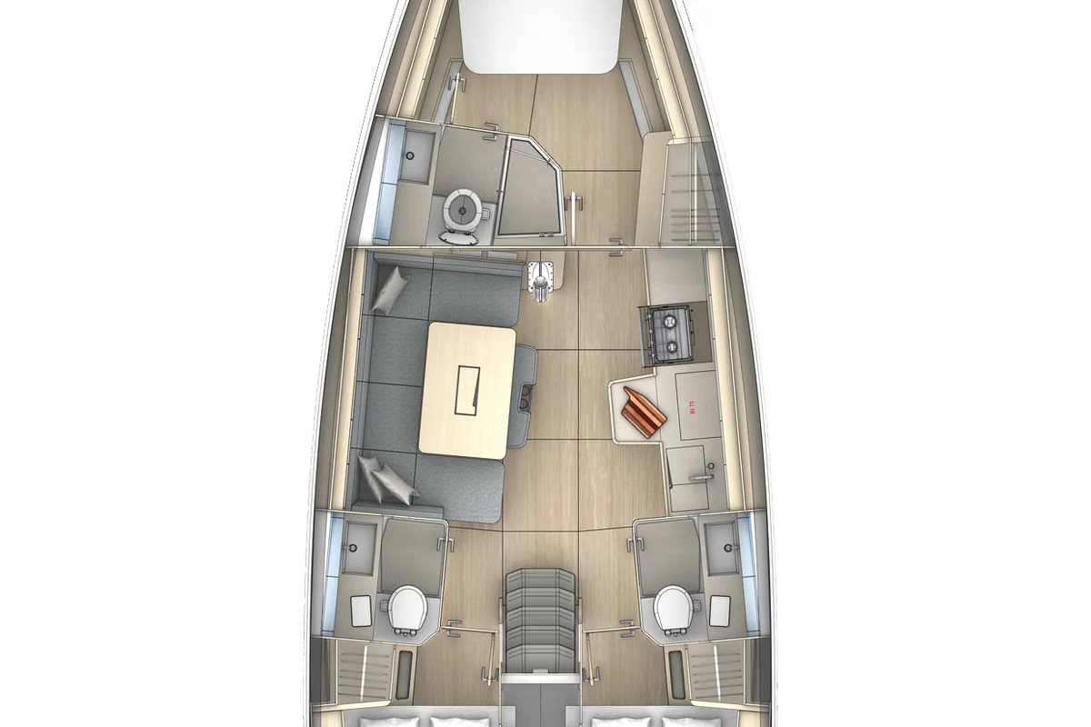 Floor plan of Tamata, a Dufour 41 sailboat at Piombino, Italy