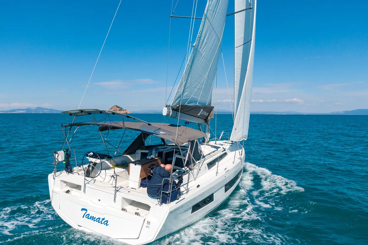 Tamata, a Dufour 41 sailboat at Piombino, Italy