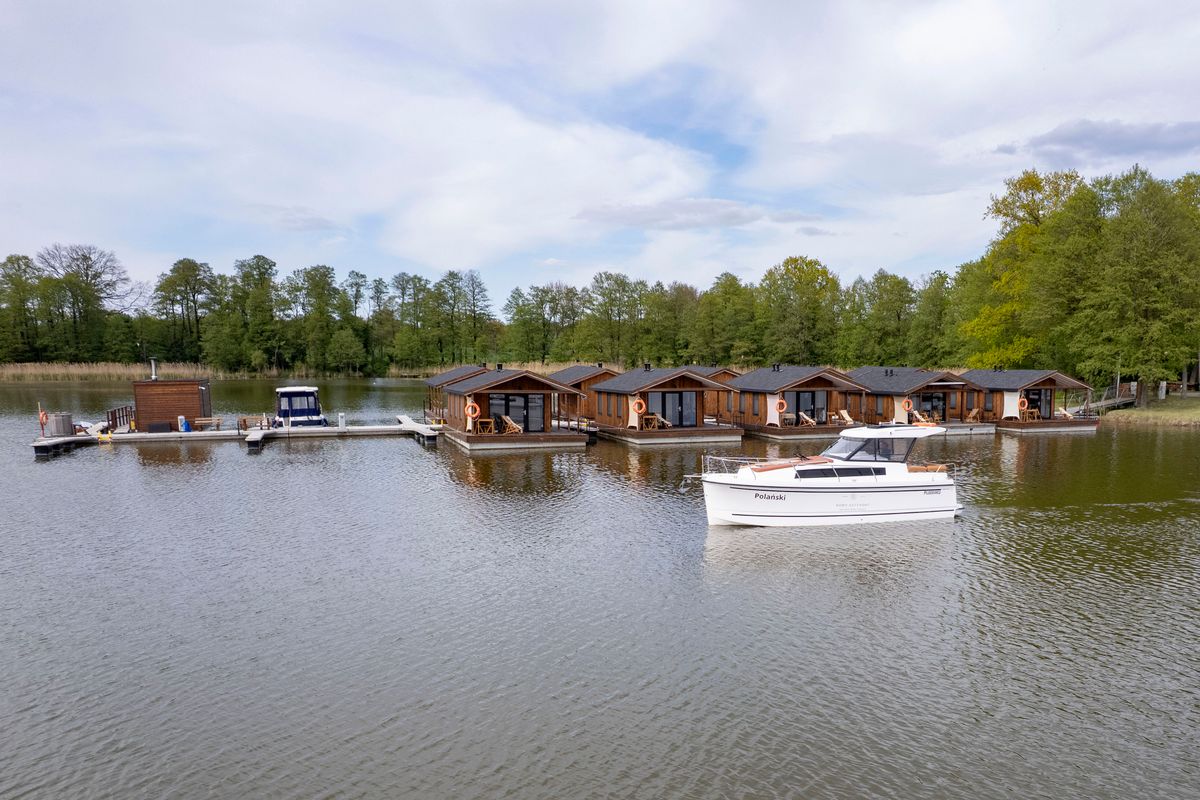 Exterior view of Bareja, a Northman Nexus Revo 870 Prestige motorboat at Sztynort, Poland