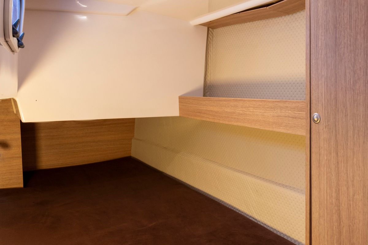 Cabin on Bareja, a Northman Nexus Revo 870 Prestige motorboat at Sztynort, Poland