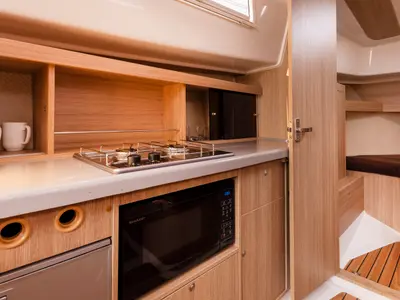 Galley of Bareja, a Northman Nexus Revo 870 Prestige motorboat at Sztynort, Poland