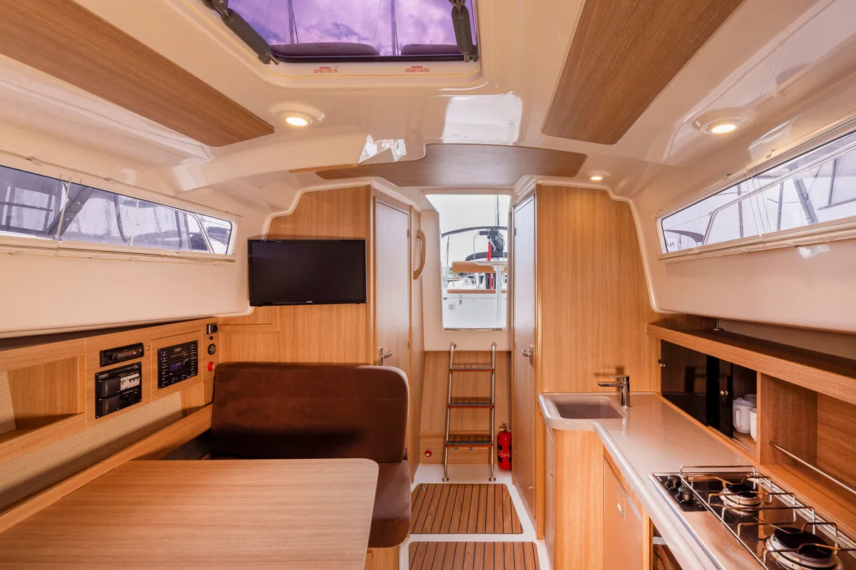 Salon of Bareja, a Northman Nexus Revo 870 Prestige motorboat at Sztynort, Poland