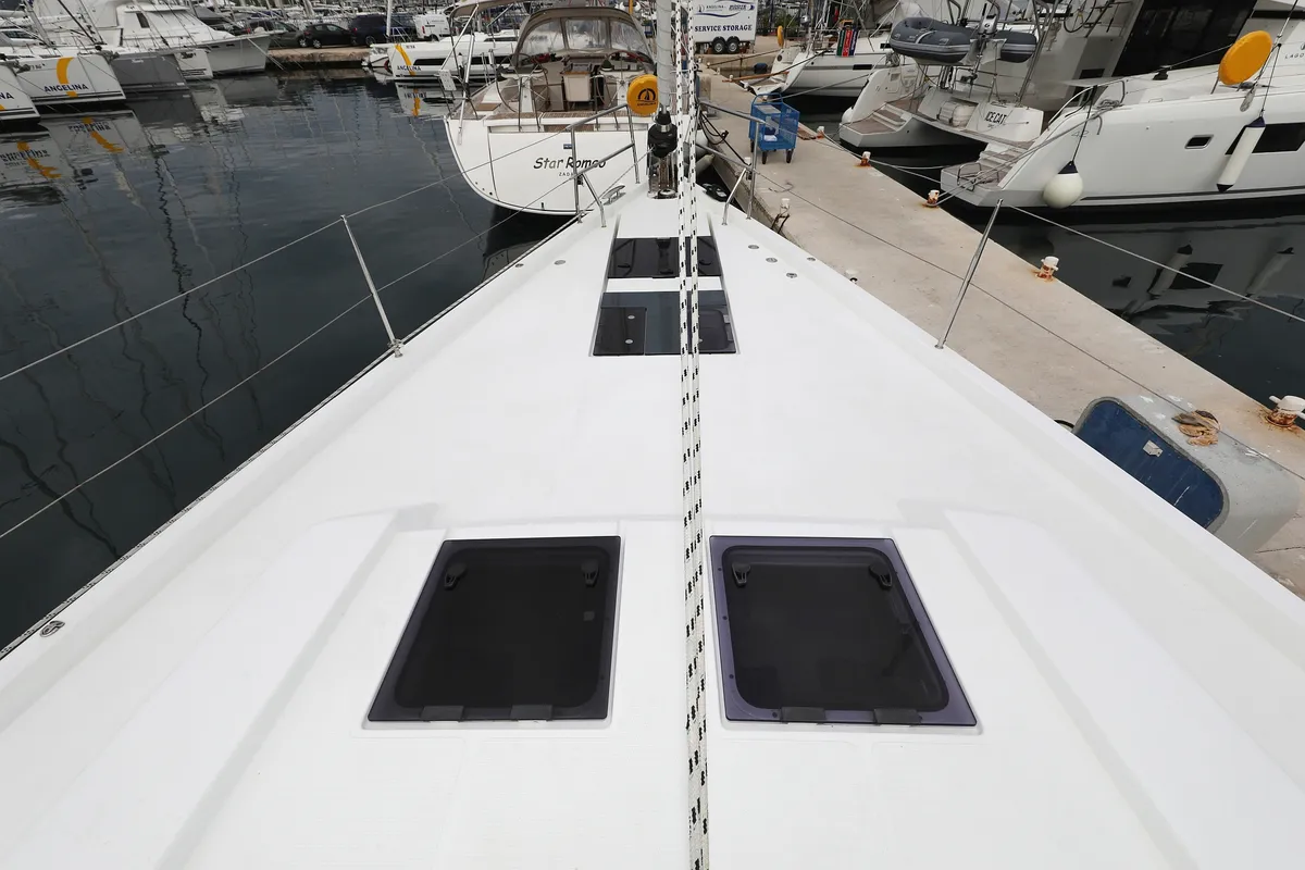 Deck of Moje, a Hanse Yachts Hanse 548 sailboat at Grad Trogir, Croatia