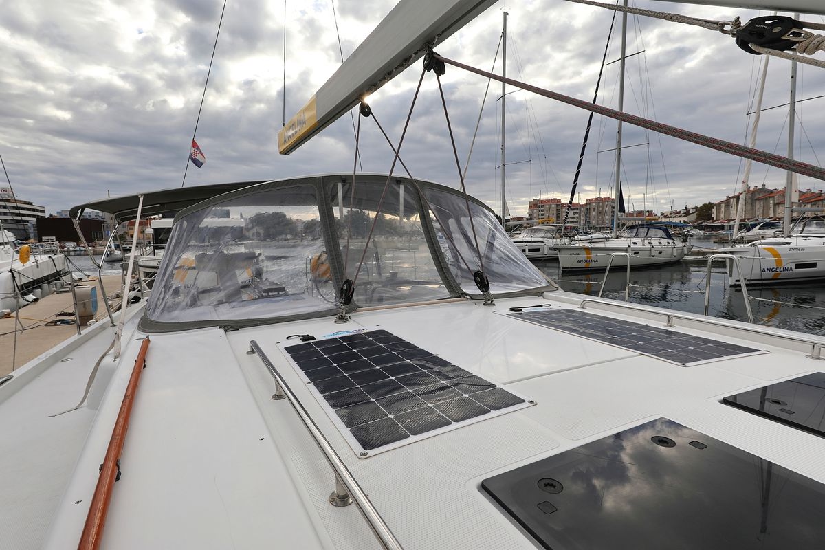Deck of Moje, a Hanse Yachts Hanse 548 sailboat at Grad Trogir, Croatia
