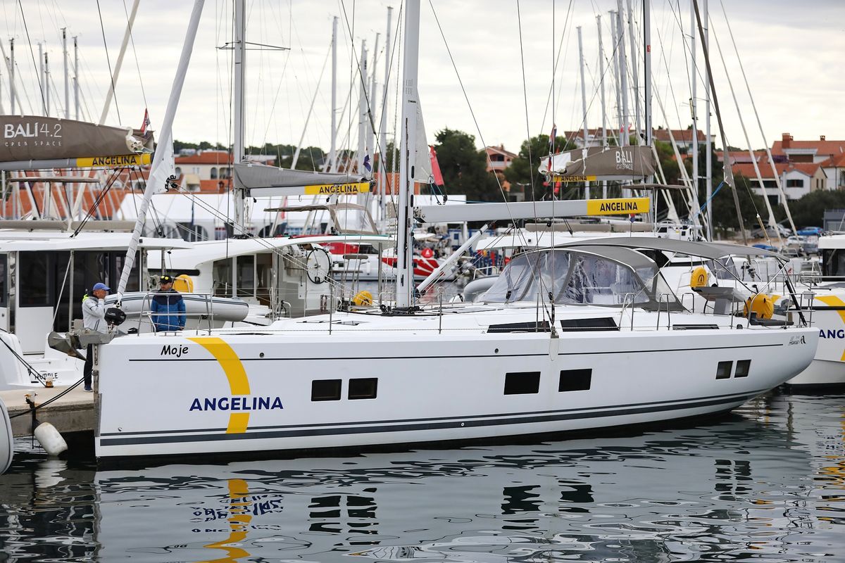 Exterior view of Moje, a Hanse Yachts Hanse 548 sailboat at Grad Trogir, Croatia