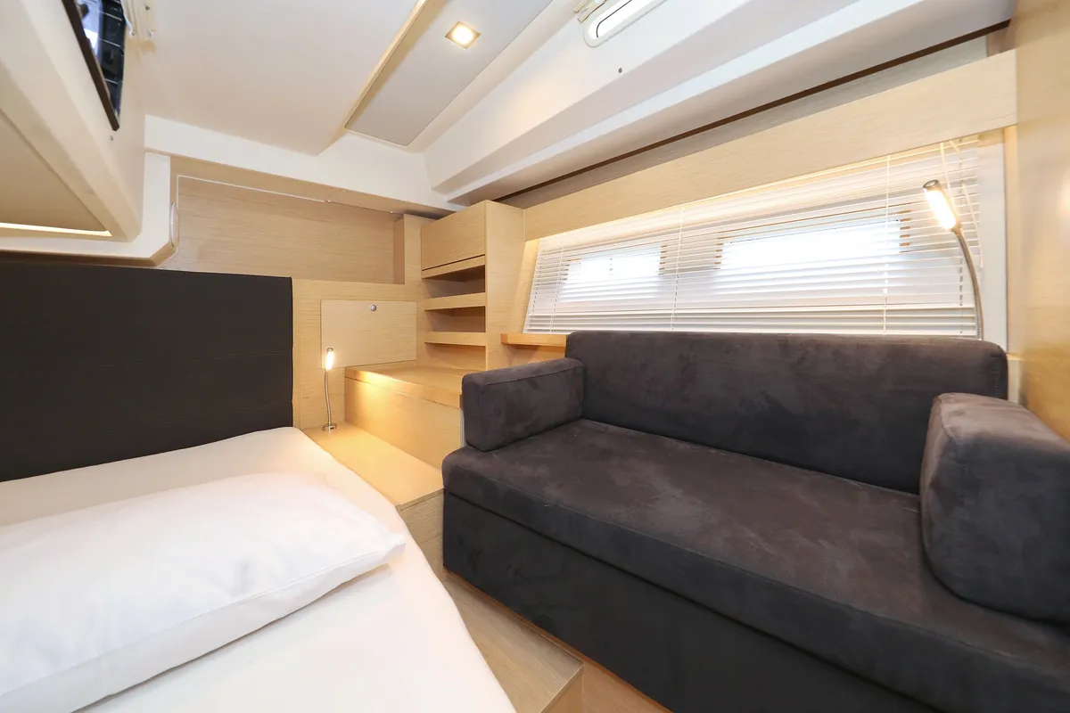 Cabin on Moje, a Hanse Yachts Hanse 548 sailboat at Grad Trogir, Croatia