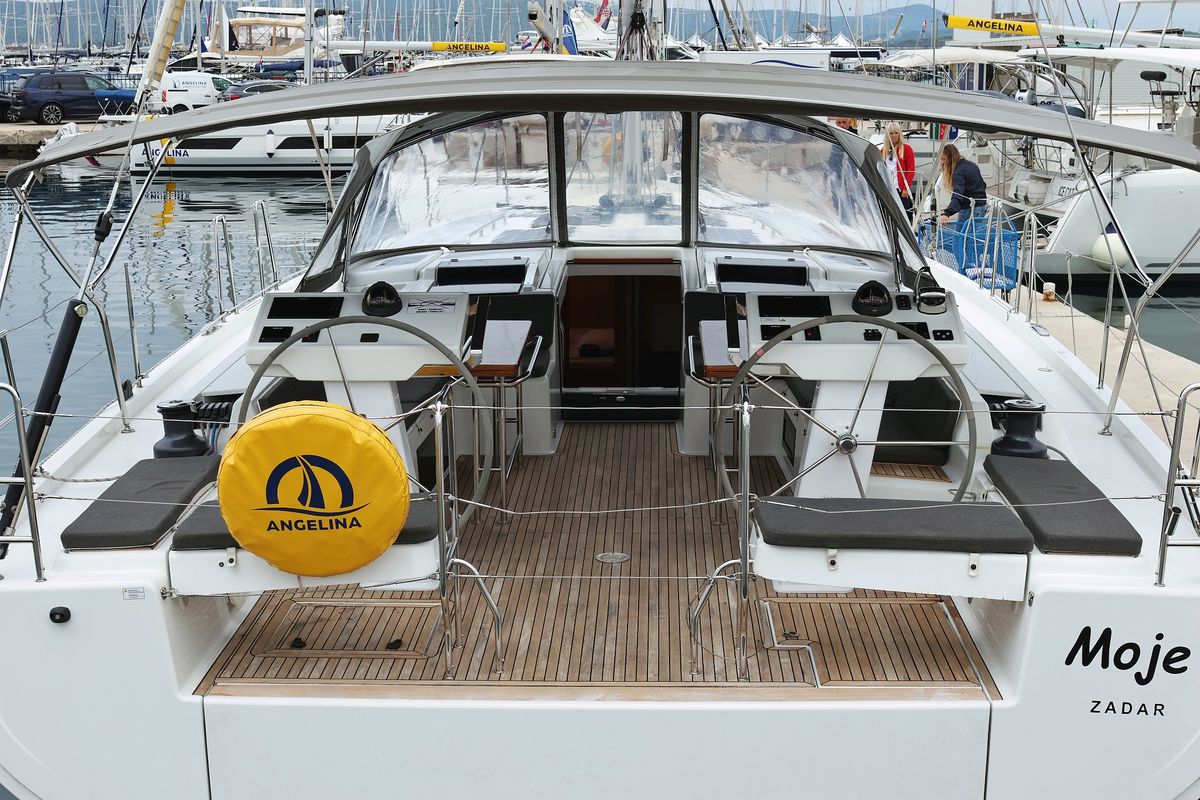 Deck of Moje, a Hanse Yachts Hanse 548 sailboat at Grad Trogir, Croatia