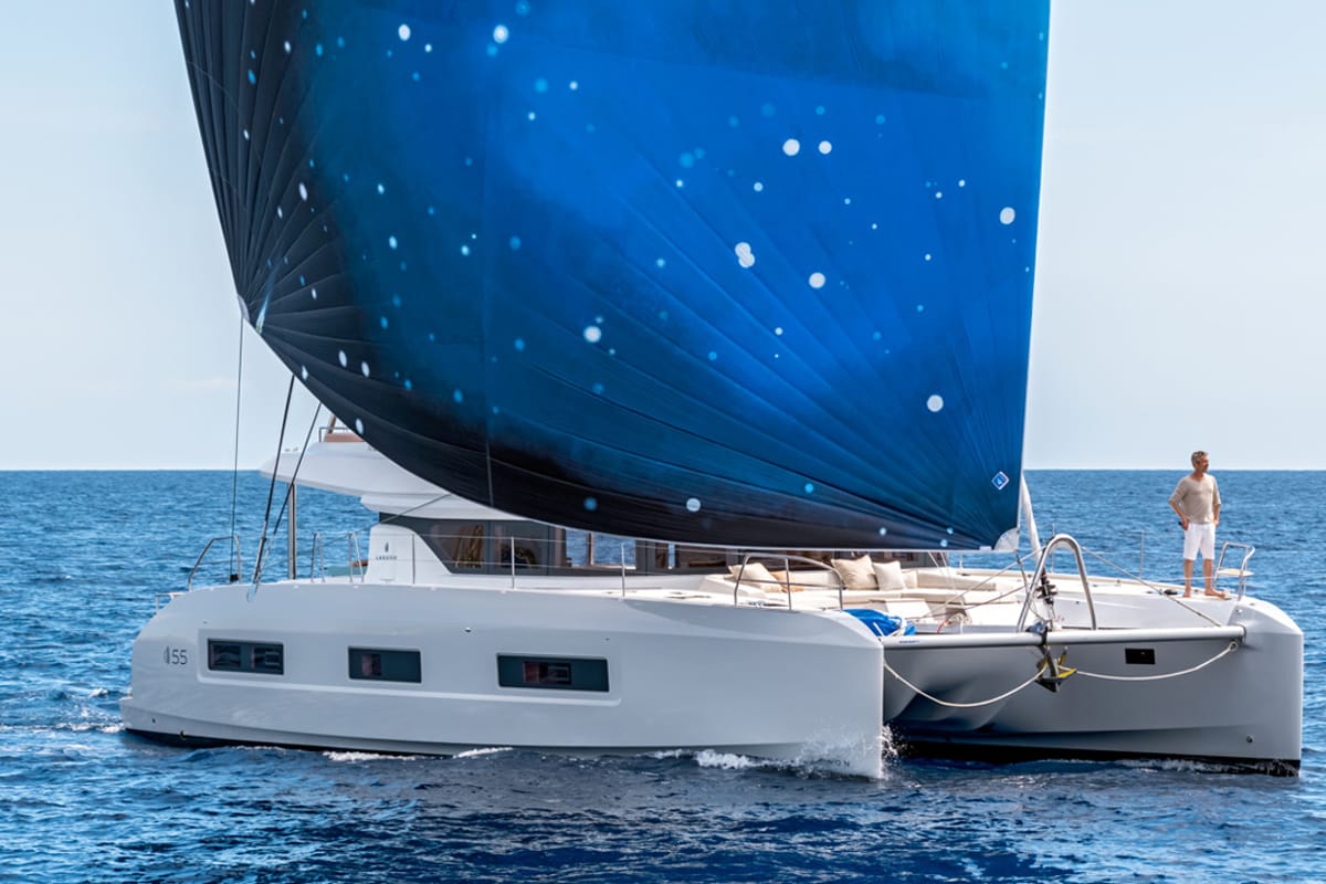 Exterior view of Adriatic Pearl, a Lagoon 55 catamaran at Grad Kaštela, Croatia