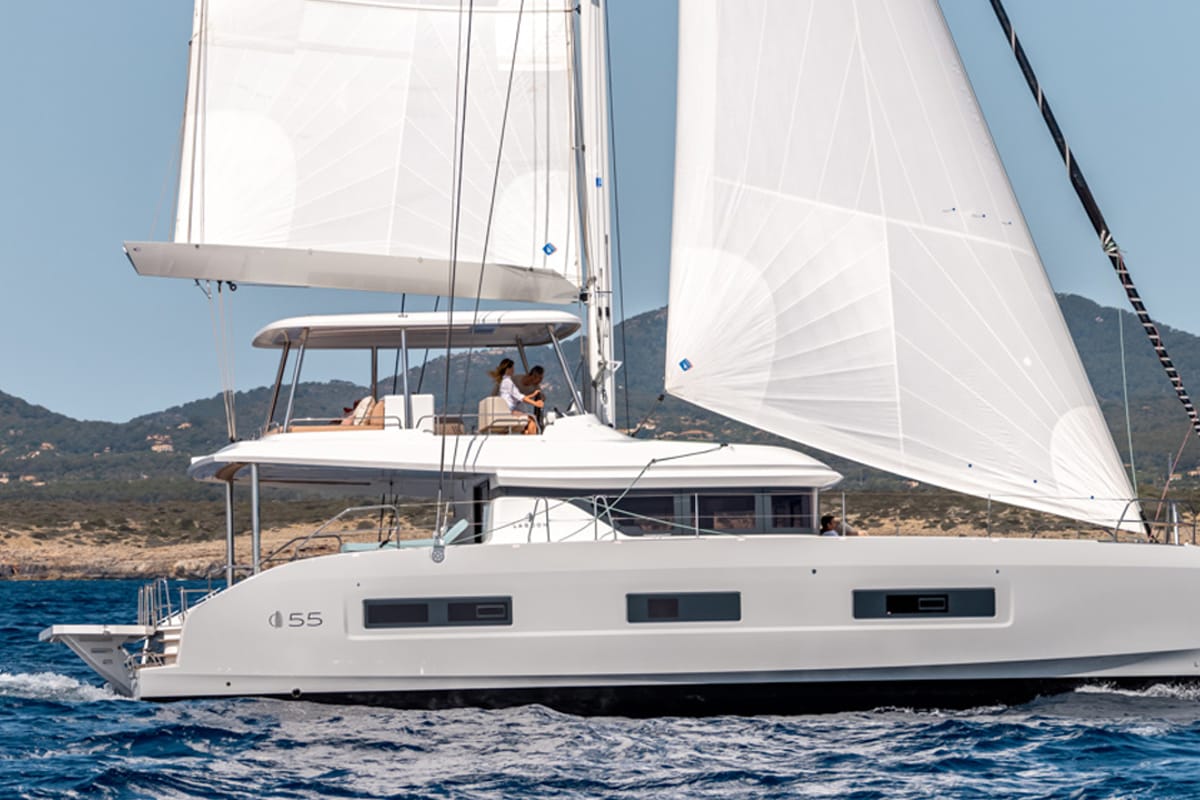 Exterior view of Adriatic Pearl, a Lagoon 55 catamaran at Grad Kaštela, Croatia