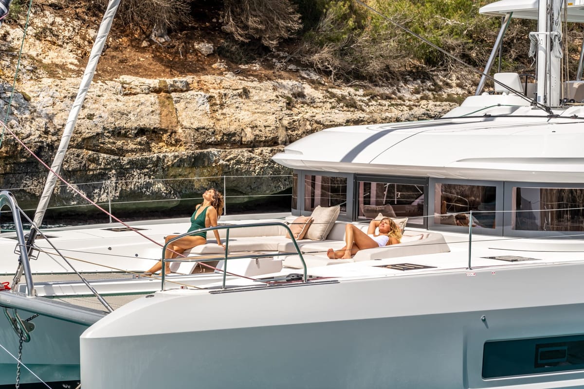Deck of Adriatic Pearl, a Lagoon 55 catamaran at Grad Kaštela, Croatia