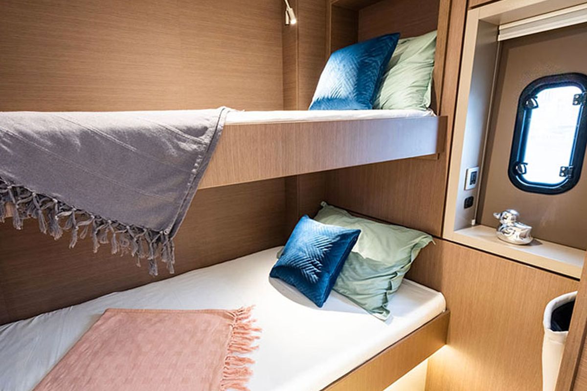 Cabin on Migaloo, a Bali 4.6 catamaran at Capo d'Orlando, Italy