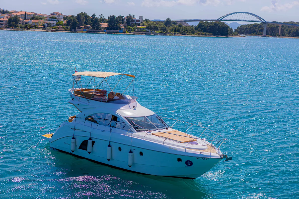 Exterior view of Lamona, a Beneteau Monte Carlo 47 Fly yacht at Općina Sukošan, Croatia