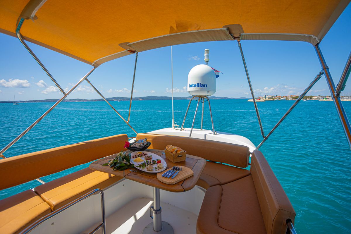 Deck of Lamona, a Beneteau Monte Carlo 47 Fly yacht at Općina Sukošan, Croatia