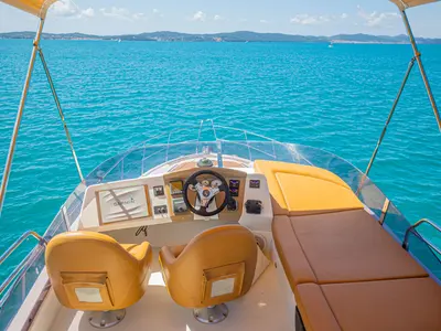 Cockpit of Lamona, a Beneteau Monte Carlo 47 Fly yacht at Općina Sukošan, Croatia