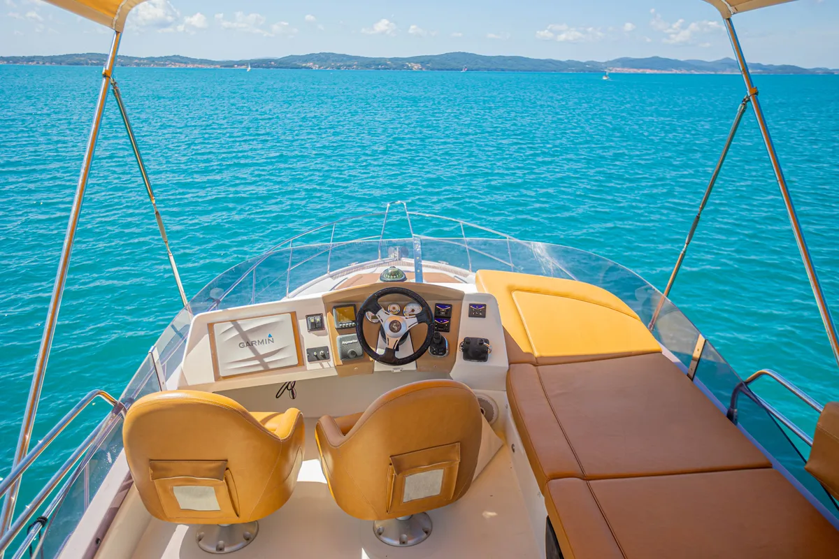 Cockpit of Lamona, a Beneteau Monte Carlo 47 Fly yacht at Općina Sukošan, Croatia