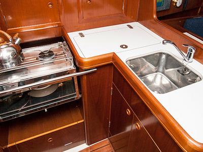 Galley of Martha, a Beneteau Oceanis 331 sailboat at Municipal Unit of Lefkada, Greece