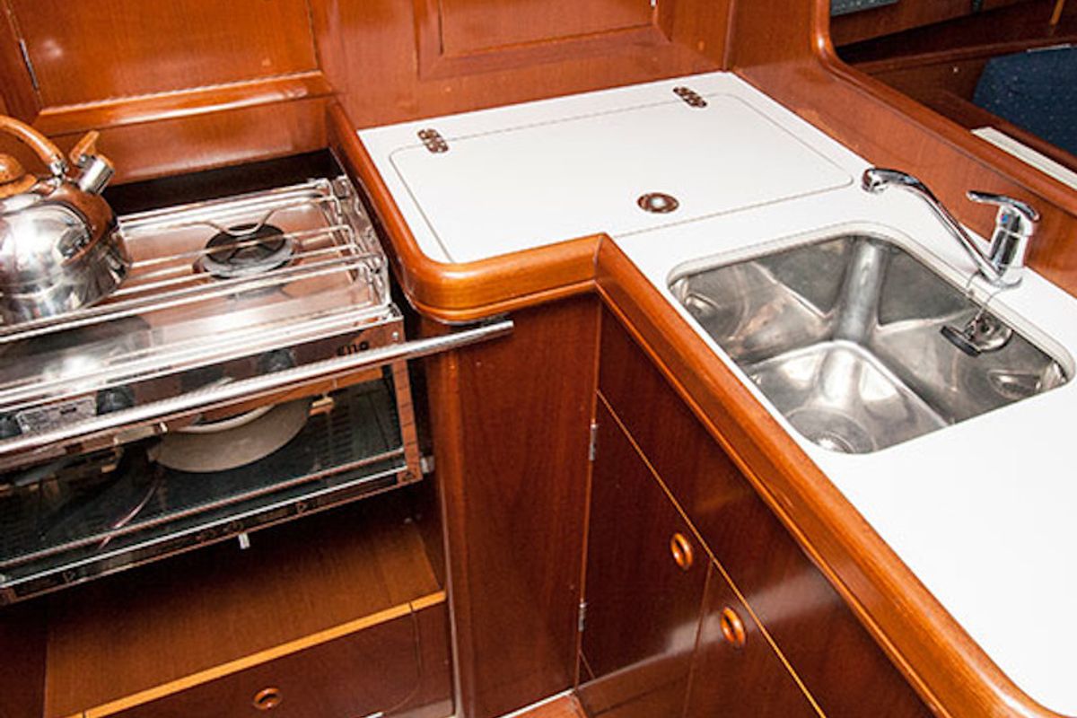 Galley of Martha, a Beneteau Oceanis 331 sailboat at Municipal Unit of Lefkada, Greece