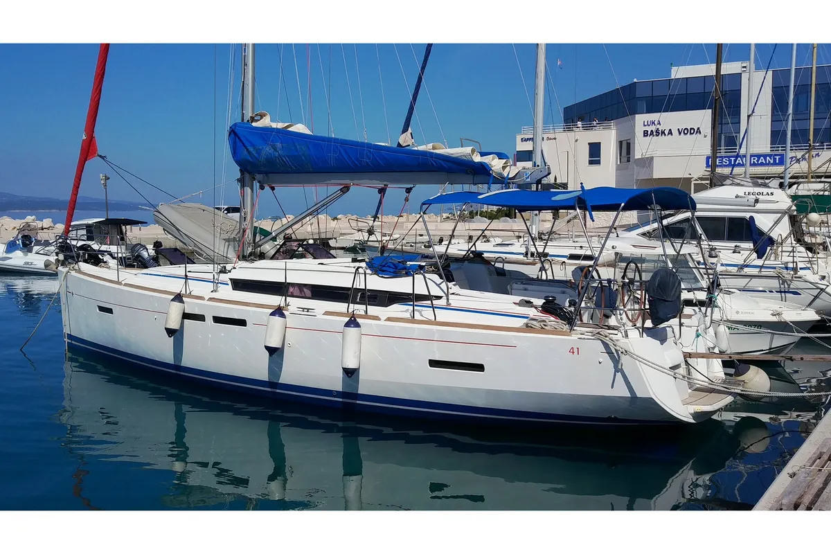 Exterior view of ARIES, a Jeanneau Sun Odyssey 409 sailboat at Općina Baška Voda, Croatia