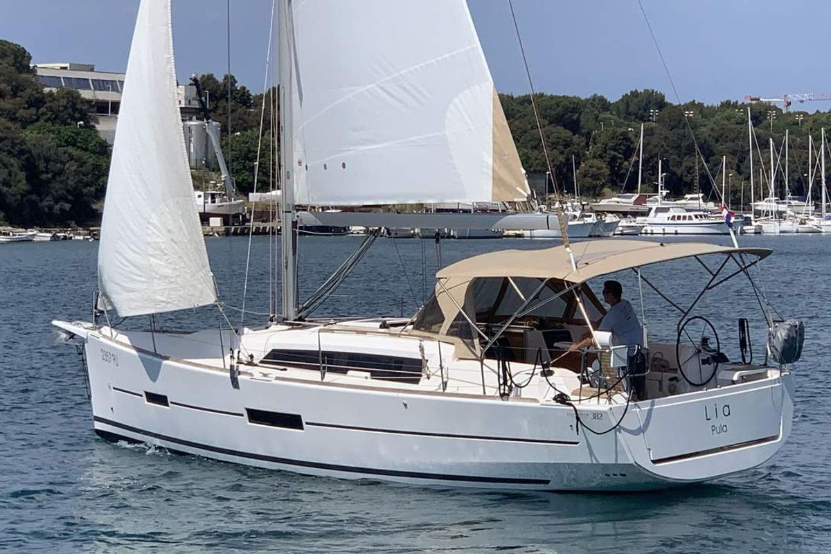 Exterior view of Lia, a Dufour 382 GL sailboat at Barth, Germany