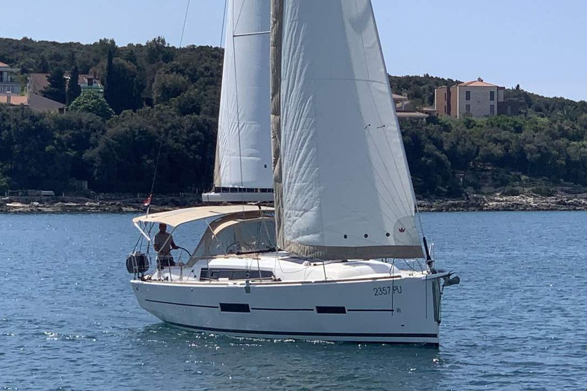 Exterior view of Lia, a Dufour 382 GL sailboat at Barth, Germany