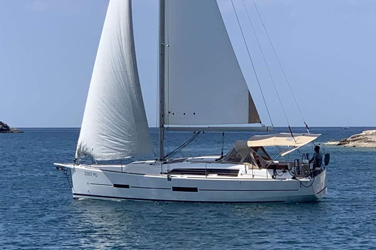 Exterior view of Lia, a Dufour 382 GL sailboat at Barth, Germany