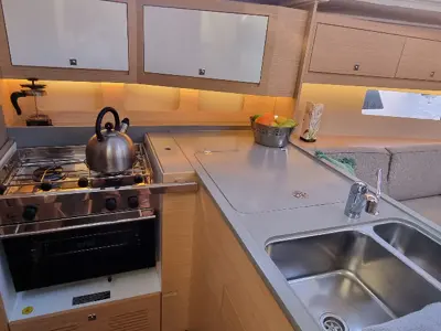 Galley of Flavours of the sea, a Dufour 37 sailboat at Vallauris, France