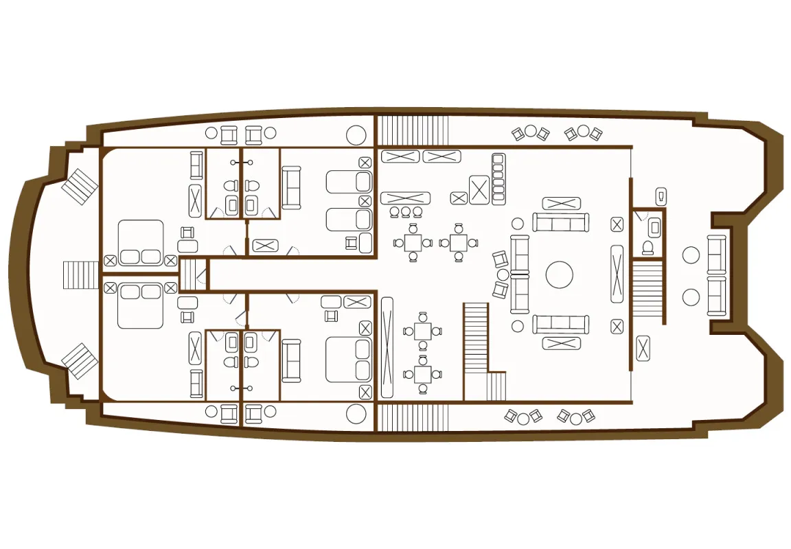 Floor plan of Elite, a Gulet Power Catamaran catamaran at Baltra, Ecuador